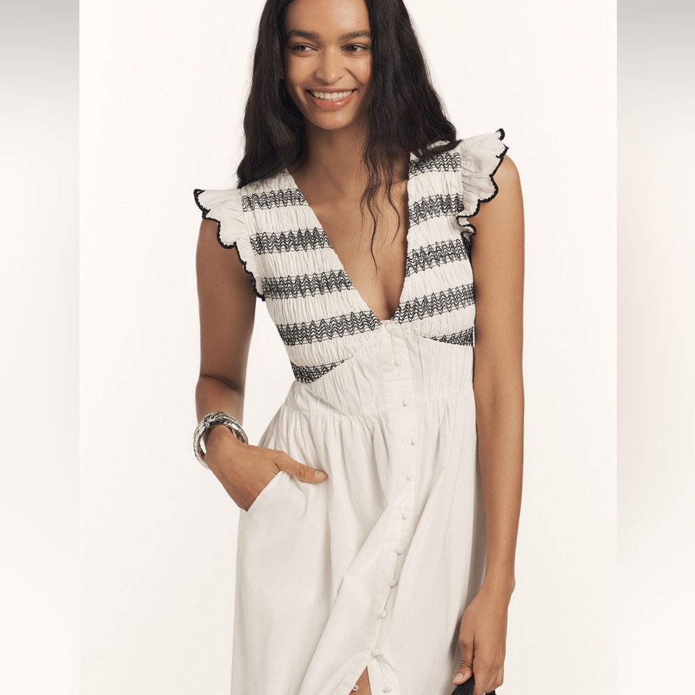 Anthropologie Size SP The Peregrine Midi Dress Embroidered Smocked Edition